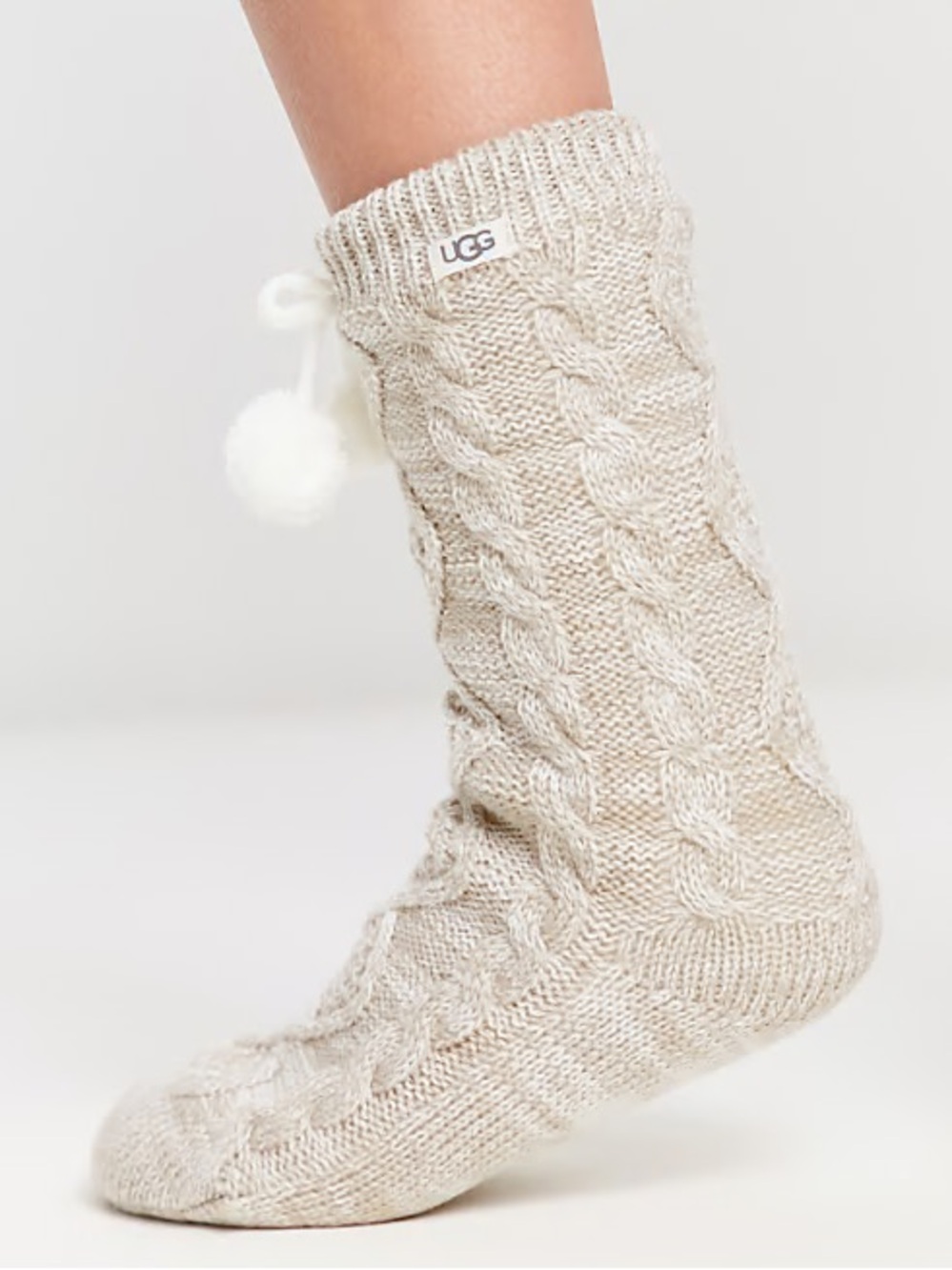 NWT UGG pom pom fleece lined socks in stone - Picture 2 of 8